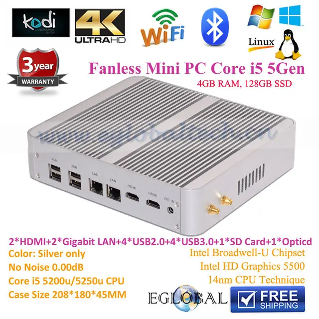 eglobal fanless mini pc windows 10 core i5 5257u iris 6100 4k blue what size ssd for windows 10