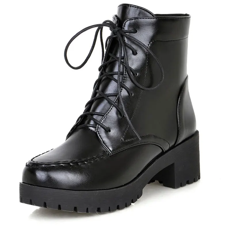 

mori student style casual martin boots lace-up solid color woman boots ankle shoes woman med and square heel boots woman ss245