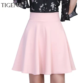 

TIGENA Womens Skirt 2019 Summer High Waist Pleated Short Skirt For Women Mini Sun School Tutu Skirt Female Black White Pink Blue