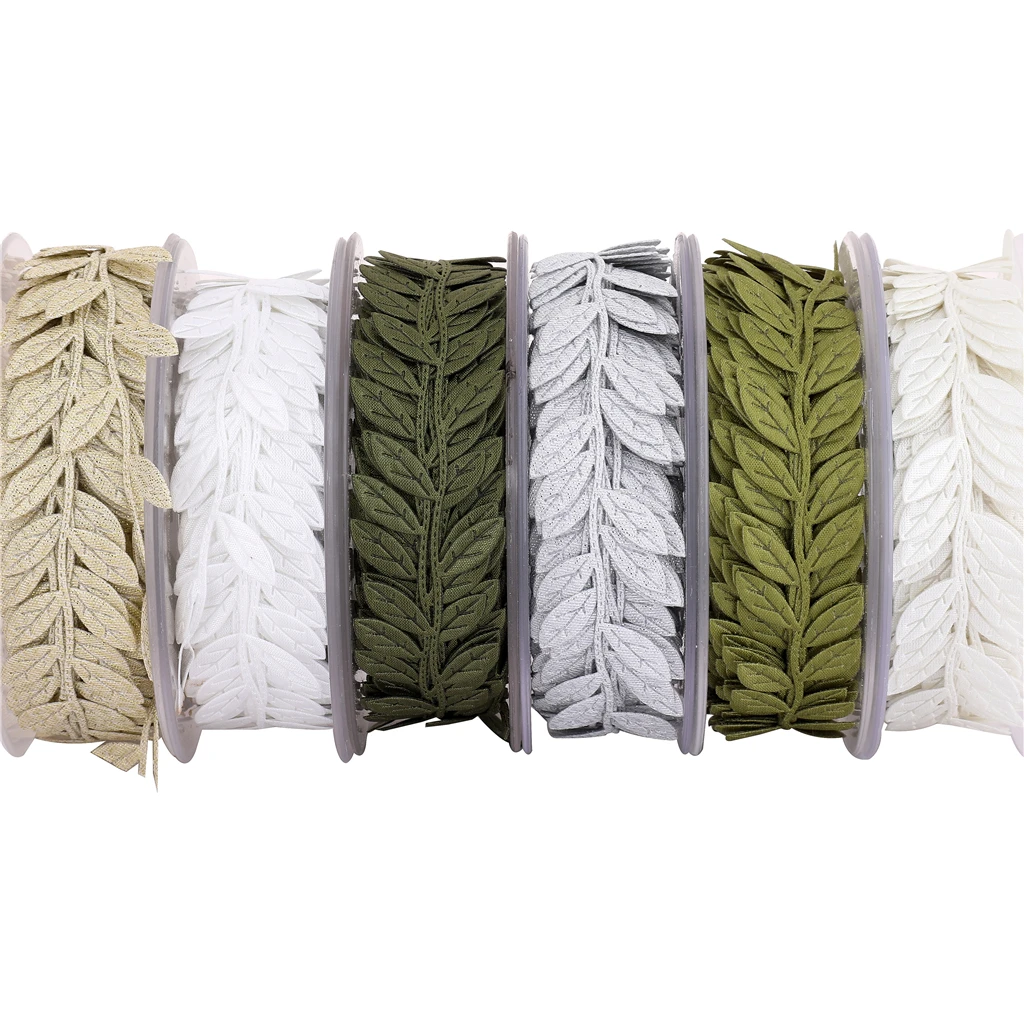 DIY 15m Leaves Ribbon Trim Wreath for Wedding Birthday Christmas Wall Crafts Dress Clothes Party Decor Scrapbooking Cardmaking