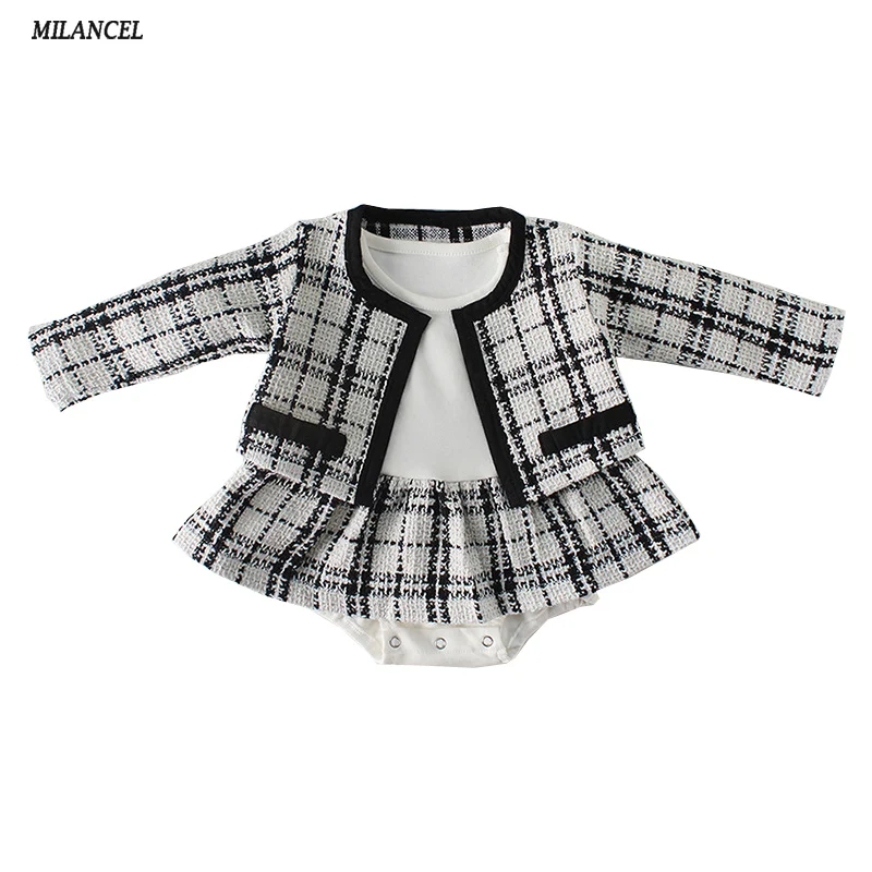 MILANCEL 2019 Spring Baby Clothing Set Cute Princess Girls Birthday Party Clothes Plaid Coat Bodysuit 2 pcs Infant Girl Clothes