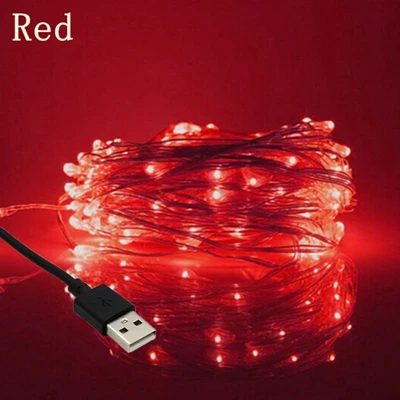 led fairy lights 10M 20M Silver Copper Wire USB String Light outdoor Christmas Tree Wedding Party Decoration Multicolor garland - Испускаемый цвет: red