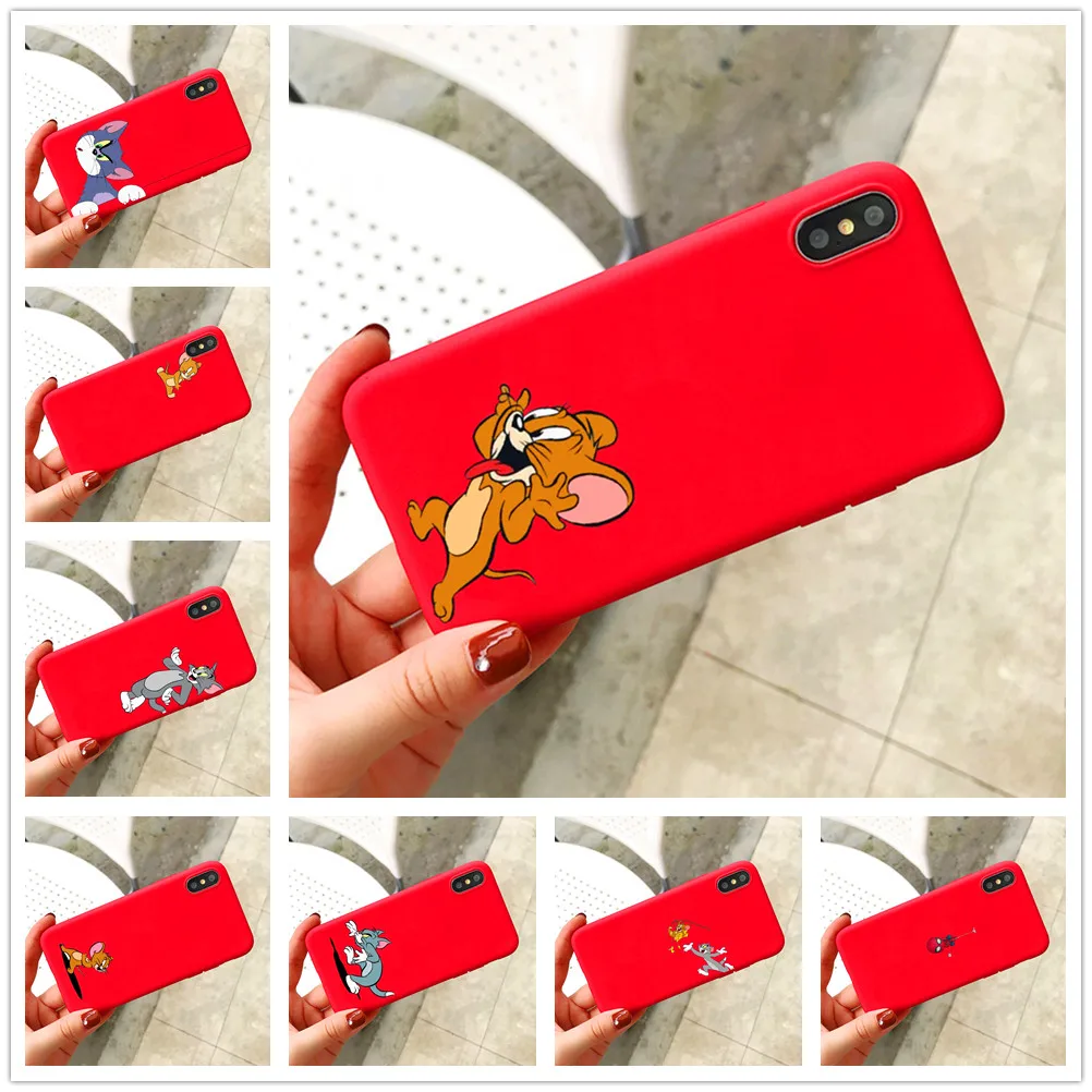 

For iphone Xr Xmax case Fun Tom and Jerry RED soft TPU Silicone Fundas cover case for iphone 8 7 6 6s plus X Xs 5 coque shell