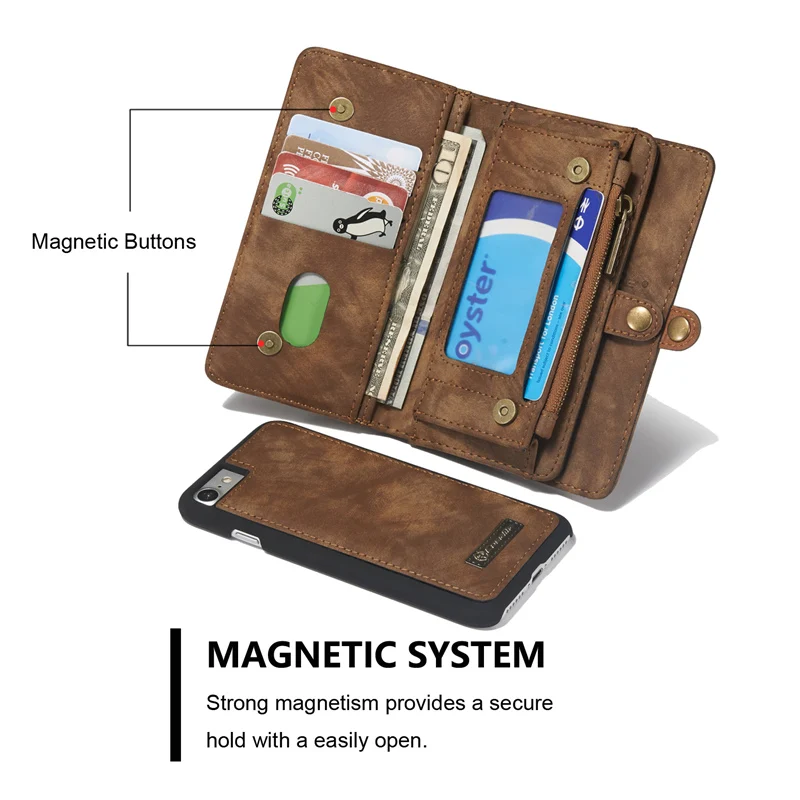 

Retro Genuine Leather Case for iPhone 6 6s 7 8 Zipper Wallet Folio Magnetic Card Holder Cover For iphone 6 6s plus 7Plus 8Plus