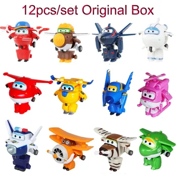 

12pcs/set Super Wings Mini Airplane ABS Robot toys Action Figures Super Wing Transformation Jet Animation Children Kids Gift