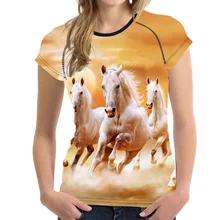 Forudesigns/3D SMART Crazy Horse печатных Для женщин футболка для девочек Новинка дышащий Бег с короткими рукавами Футболки Топы корректирующие женственный