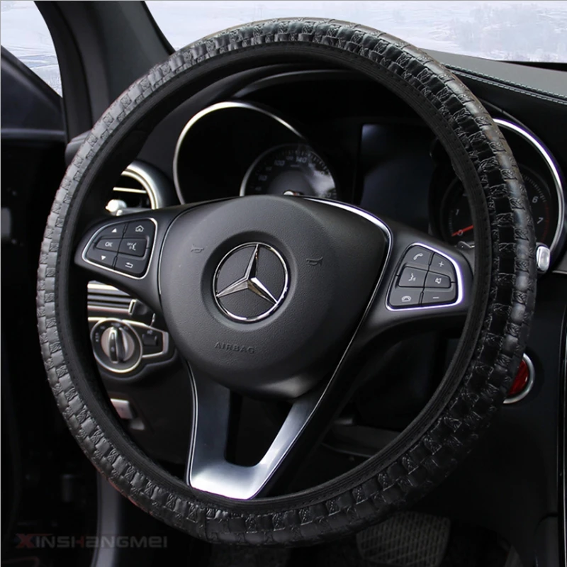

Universal Car Steering Wheel Cover Faux Leather anti slip Steering Wheel Cover black red steering wheel cover car accessories