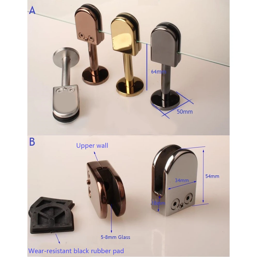 2Pcs/Lot 5 8mm Glass Stainless Steel Glass Clamp office desk table