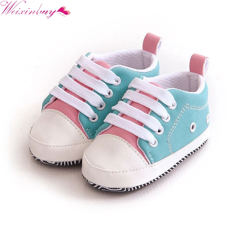 

2017 Lovely Baby Sneakers Newborn Baby Crib Shoes Girls Toddler Laces Soft Sole Shoes For Christmas GiftM1
