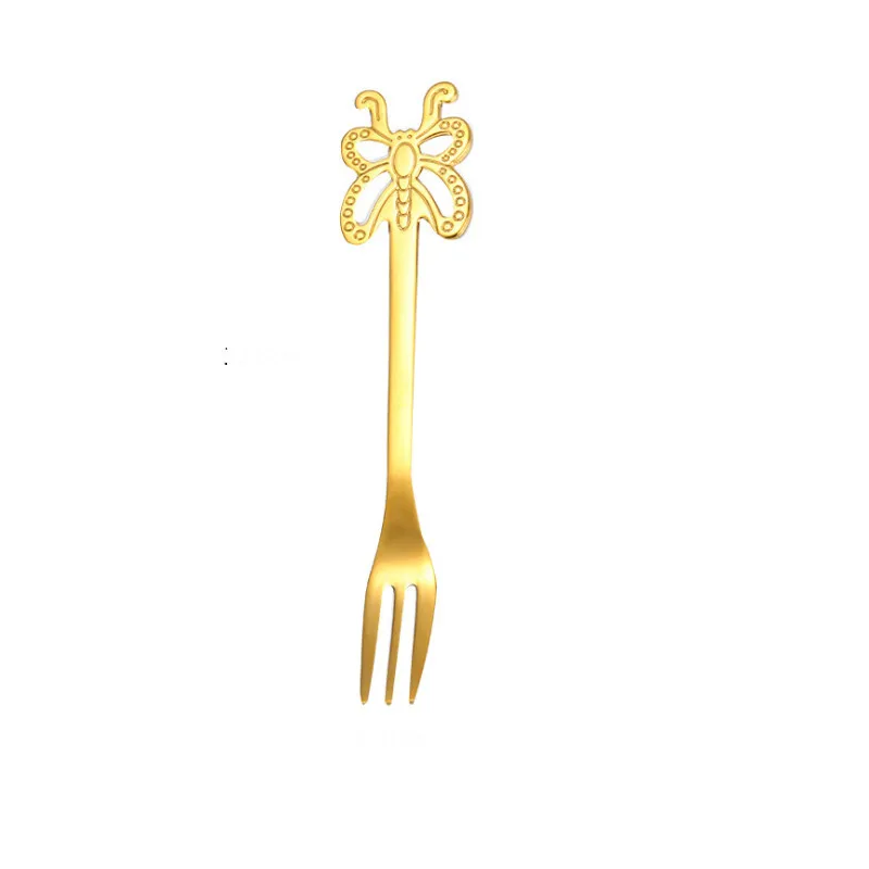 D Нержавеющая сталь Бабочка столовая вилка Кофе Чай Spork Столовые приборы Наборы для десерта красочные Вилки Набор для отеля вечерние столовые приборы для дома - Цвет: D