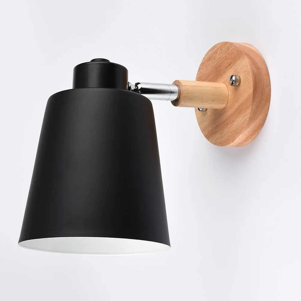 Скандинавский деревянный светодиодный настенный светильник, блеск для гостиной, светодиодный настенный светильник, Светильники для спальни, светодиодный настенный светильник для коридора, аппликация murale, светильник - Цвет абажура: Black