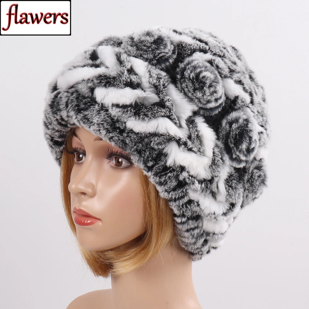 Настоящий мех кролика шапка женская вязаная кролика рекс мех шапочки шапка для русской зимы полосатый Настоящий мех кролика шапка оптом и в розницу