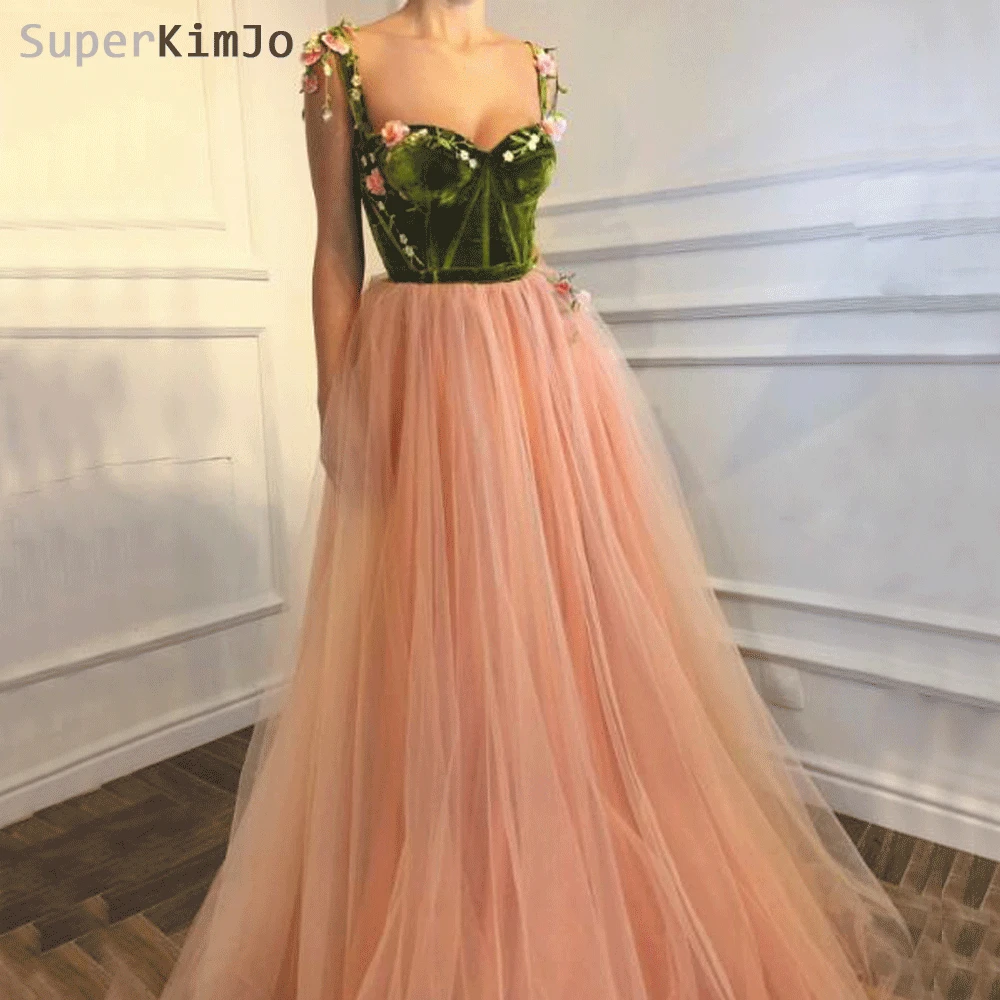 SuperKimJo Galajurken 3D Цветы Выпускные платья Длинные 2019 розовый бархат без рукавов трапециевидной формы платье для выпускного вечера Vestidos De Gala