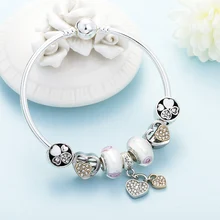 DINGLLY модный очаровательный брендовый браслет и браслеты для женщин и девочек из муранского стекла с изображением цветка романтические Подвесные Браслеты с двойным замком в виде сердца