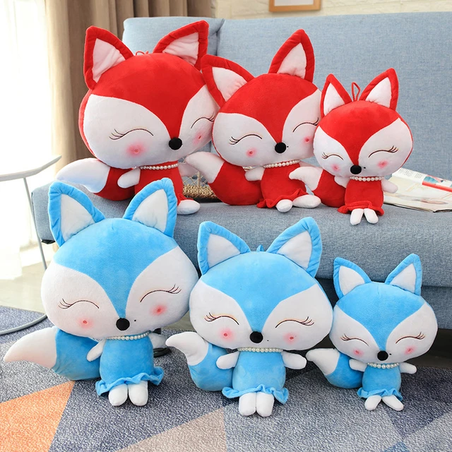 New 1pc Red And Blue Little Stuffed FOX IN 30/40/50CM Kawaii