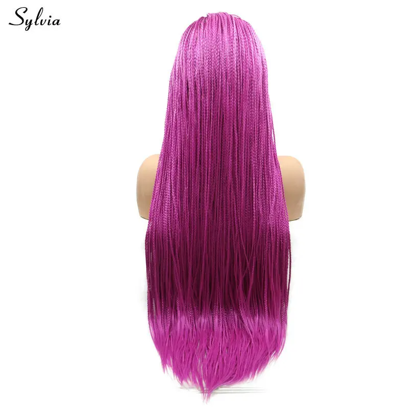 Sylvia яркий цвет синий/розовый красный/желтый кружевной передний парик для Peluca Косплей Высокая температура Синтетический плетеный ящик косы парики