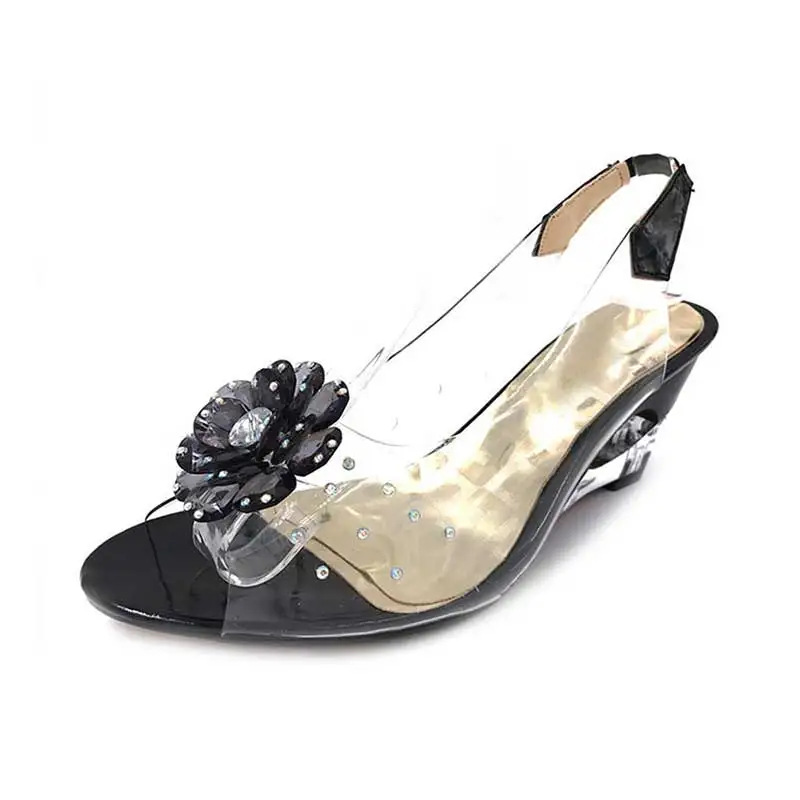 

2019 New large size 30-43 Fashion Summer Rhinestone Flower wedge High Heels Casual Jelly Shoes Woman Sandals women's shoes