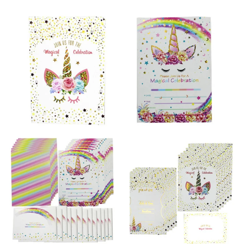  12pcs Unicorn Invitations Paper Card Unicorn Party Cute Birthday Party Invitations Card And Kraft E - 32956334169