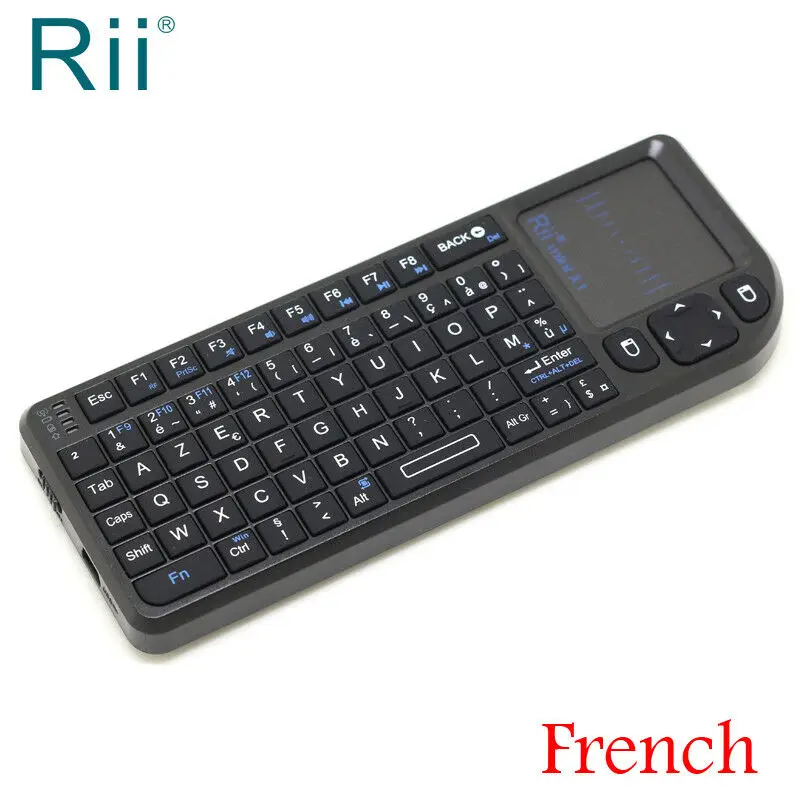 Цена Оригинальный Rii Mini X1 французский (Azerty) Мини 2,4 ГГц Беспроводная клавиатура Air mouse с тачпадом для Android tv Box мини ПК ноутбука