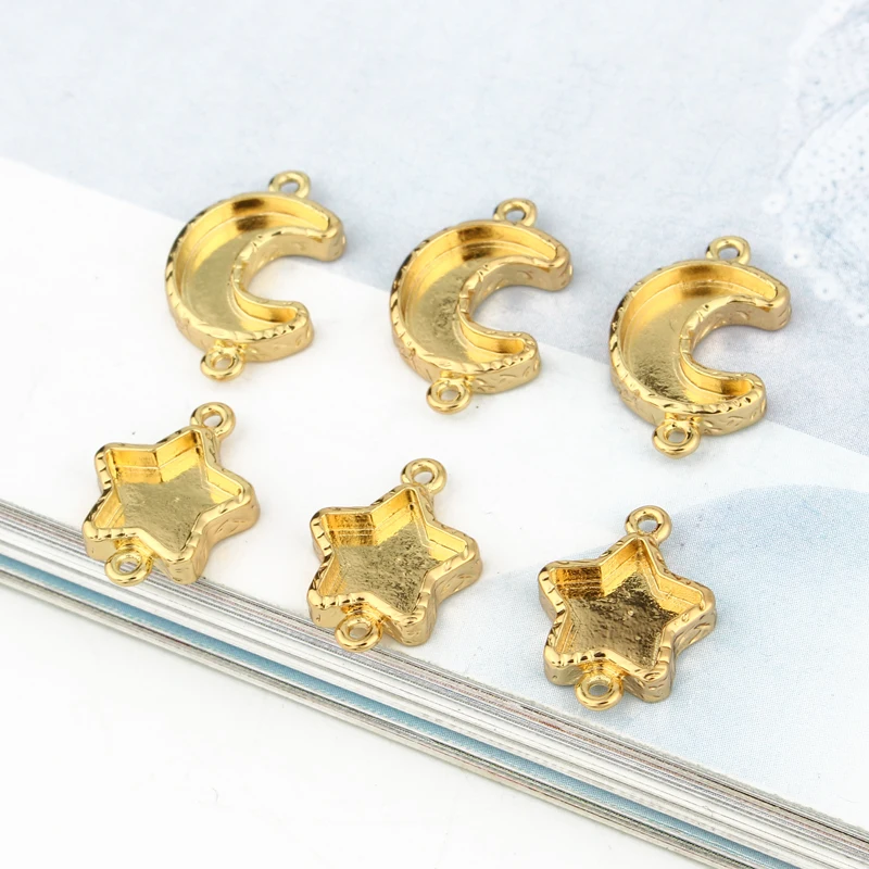 5pcs Small Moon Stars Bracelet Connector Glasses Cabochon Findings Handmade Beads Tray Earring Necklace Jewelry Charms C41 | Украшения и