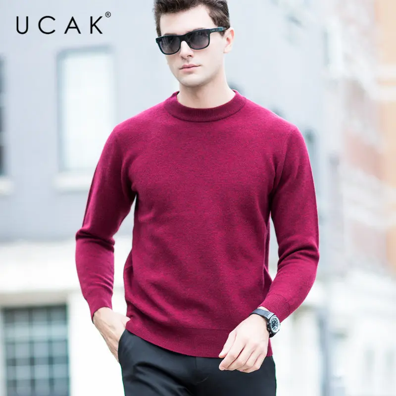 UCAK Brand Sweater Men Autumn Winter Thick Warm O-Neck Pull Homme Pure Merino Wool Pullover Men Knitwear Cashmere Sweaters U3016