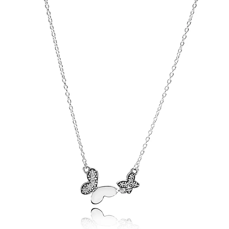 

FAHMI100% 925 Sterling Silver Double Butterfly Geometric Rhombus Pendant Necklaces Women Chokers Necklaces Wholesale Jewelry