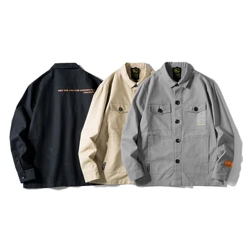 

Safari Style Men Shirt Long Sleeve Back Embroidery Mens Shirts Multi-Pocket Black Gray Khaki Male Shirts
