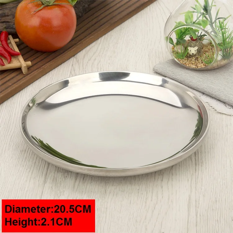 1 шт Двухслойная тарелка из нержавеющей стали, зеркальная отделка, поднос с плавником, блюдо для буфета, утолщенная круговая посуда - Цвет: mirror finish