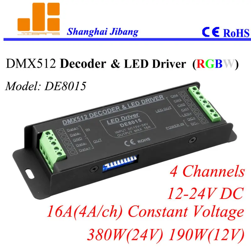 

Free Shipping Super Sale RGBW Controller, DMX Decoder & pwm led driver, 4channels/12-24V/16A/380W pn:DE 8015