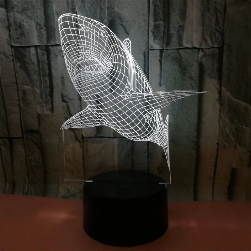 3D лампа светодиодный ночник большая белая акула фигурка 7 цветов TouchTable украшение свет Оптическая иллюзия