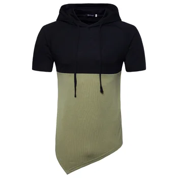 

Nice New Style Men Hooded Fashion Fight Color T-shirt Men Platform For Male Summer Red Blue Red M-2XL