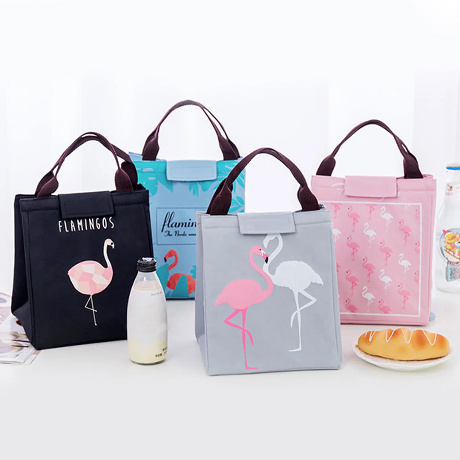 Behogar Portable Flamingo Thermal Insulated font b Lunch b font Tote font b Bag b font