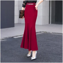 Женская изящная Высокая талия рыба-Русалка Lap тонкий бандаж хлопок длиной до щиколотки юбка черный Rec с поясом FS0731