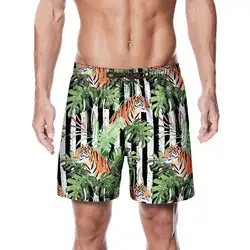 Летние для мужчин быстросохнущая эластичный пояс пляжные шорты s повседневные шорты пляжная одежда Лес Тигр печати одежда заплыва сёрф