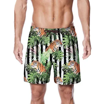 

Summer Men Quick Dry Elastic Waist Beach Shorts Mens Casual Trunks Bathing Beach Wear Forest Tiger Print Swimming Surfing Shorts