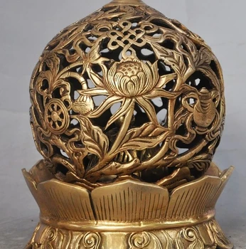 

6" chinese buddhism brass Openwork Eight treasures lotus incense burner Censer
