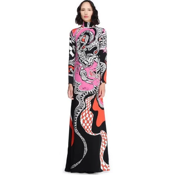 Spring summer 2016 fashion show in Europe and America High end printed long elastic knitted dress