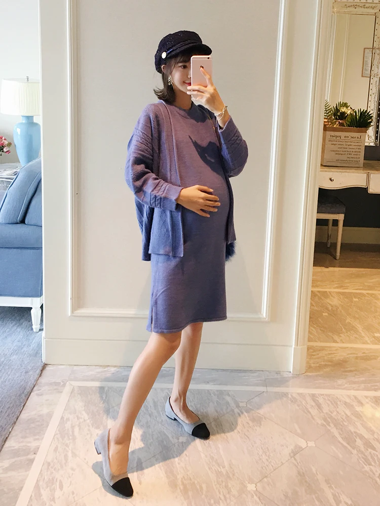 Pregnant women autumn suit fashion models 2018 new knit vest dress + pregnant women sweater cardigan coat Pregnant women autumn suit fashion models 2018 new knit vest dress + pregnant women sweater cardigan coat