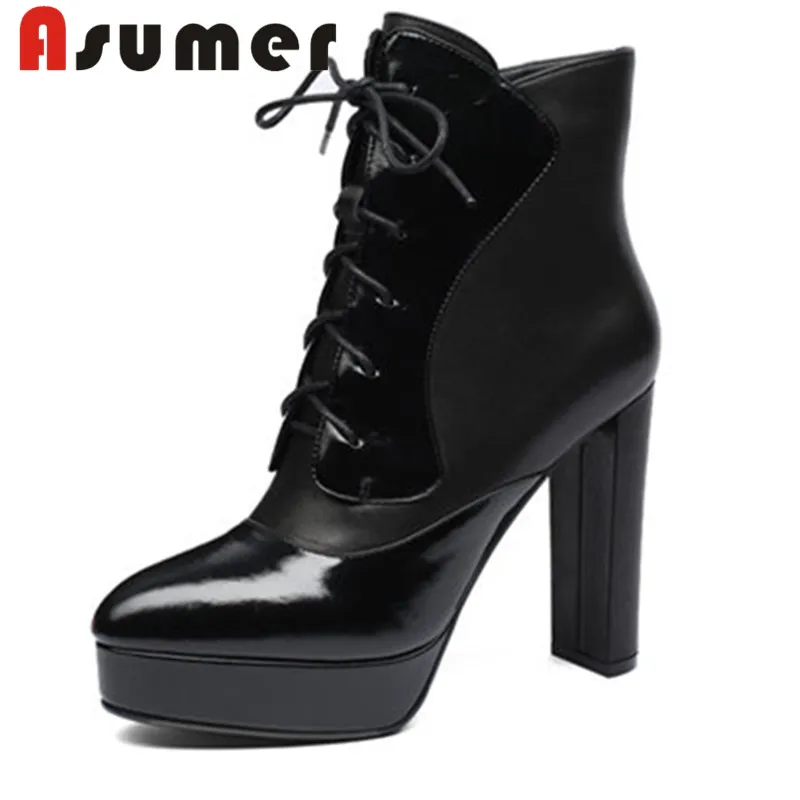 

ASUMER 2018 NEW adult autumn boots round toe solid ankle boots for women high quality simple genuine leather boots size 34-39
