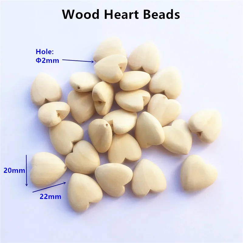 

Chenkai 100pcs Natural Wood Heart Teether Beads Unfinished Baby Shower Teethering Wooden Teether Jewelry Toy Beads