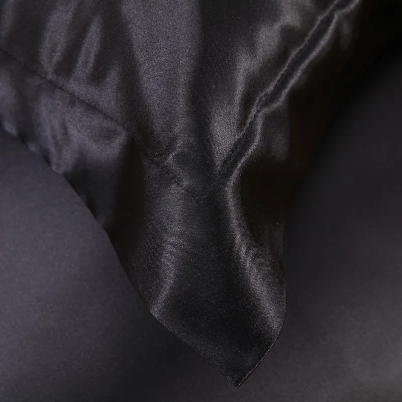 Сплошной цвет черный цвет атласный шелк роскошный прохладный комплект постельного белья для лета с пододеяльником плоский лист наволочка