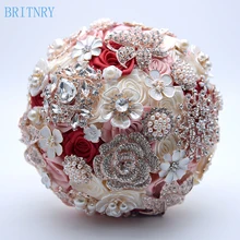 BRITNRY высокое качество розовый свадебный букет атласная роза ручной работы Цветочные букеты из бисера с кристаллами свадебный букет