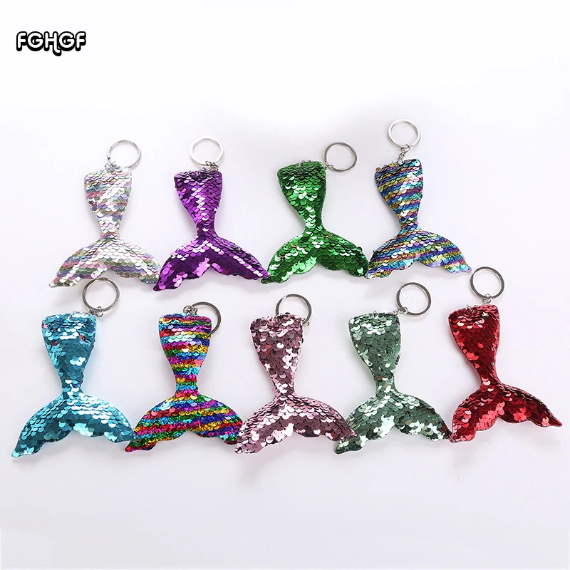 

FGHGF New Sequins Mermaid Keychain Reflective Glitter Fish Tail Pendant Colorful Sequins Heart-shaped Keychain