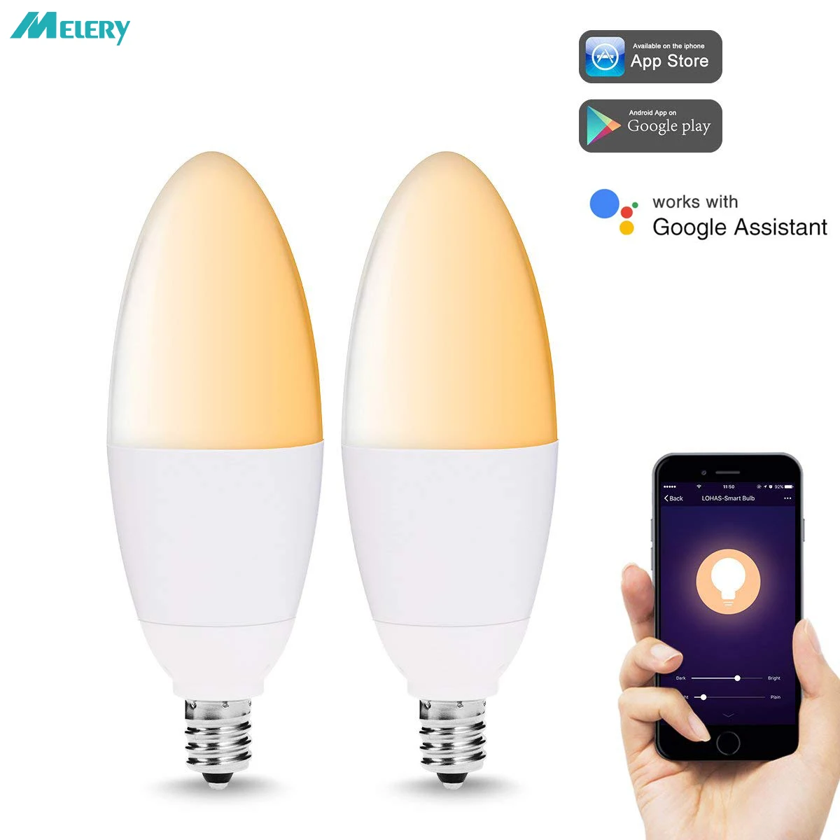 

Smart LED Bulb E14 Base 2000-6000K Wi-Fi Candelabra 40W Equivalent Light Compatible with Alexa and Google Assistant (2Pack)