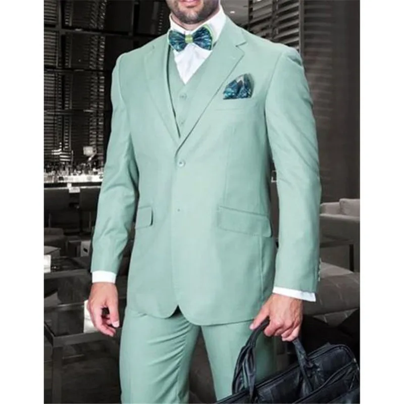 Summer Slim Fit Light Green Men Suit Tuxedos Masculino 3Pieces(Jacket