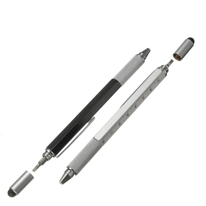 

1PC 6 In 1 Touch Ballpoint Stylus Pen With Spirit Level Ruler Screwdriver Tool Office School Supplies Random Color