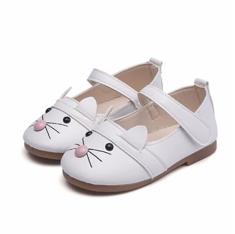 Обувь Mary Jane для детей с кошачьими ушками; домашняя обувь из искусственной кожи на липучке; Детские лоферы; скидка; Лидер продаж - Цвет: white