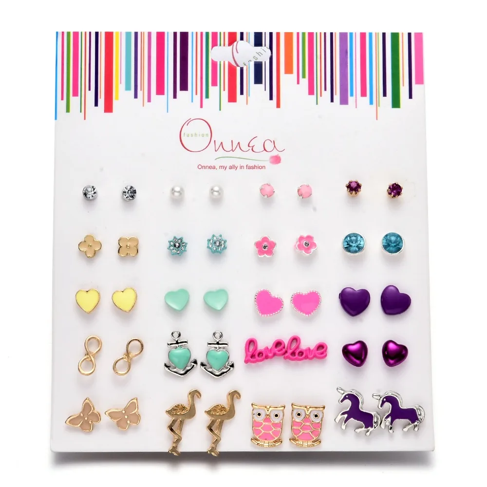 

Onnea 20 Pairs Variety Assorted Enamel Stud Earrings Set for Women Girls Horse Owl Heart Flower Earring Jewelry Gift