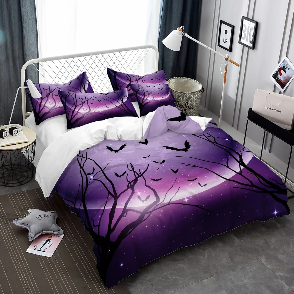 

3D Halloween Bedding Set Purple Moon Printed Duvet Cover Set Kids Cartoon Quilt Cover Twin Full Queen King Size Bedding