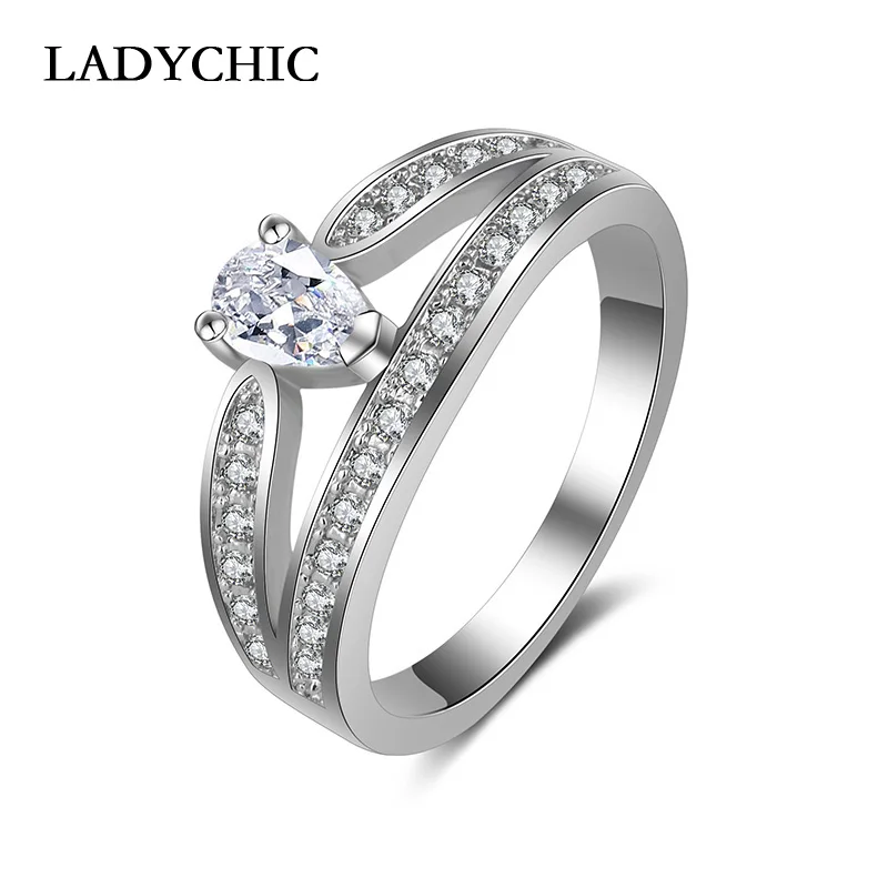 

LADYCHIC New Chic Flower Design Rhodium Color Paved Tiny Zirconia Rings for Women Fashion Shiny Jewelry Anel Feminino LR1018